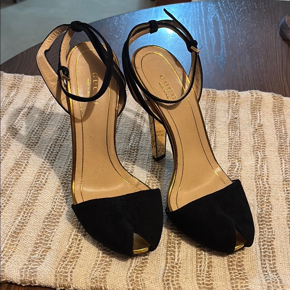 Gucci Black and Gold Mirrored Heels